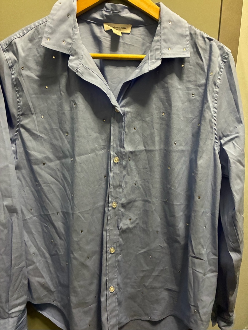 beachlunchlounge Light Blue Crystal-Studded Men’s Button-Up Shirt
